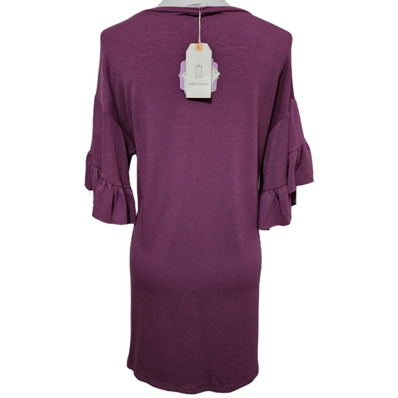 Kayla's Armoire mauve knit ruffle bell sleeve shift dress size small - Picture 4 of 7